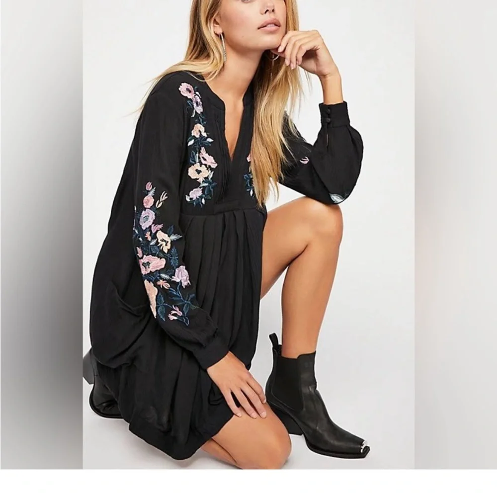 Free People Mia Gauze‎ Embroidered Mini Dress